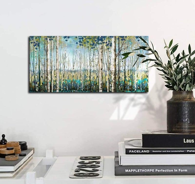 Pogusmavi Forest & Mountain Wall Art Green Birch TreeFramed Nature Landscape Pictures for Living Room, Bedroom & Office Large Paintings Wall Decor Tree and Artwork for Wall Decor - Image 3
